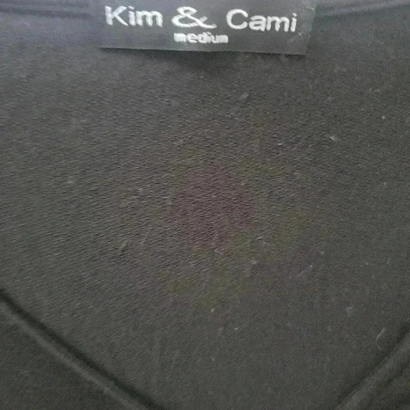 Kim & Cami Black Top w Net Sleeve Embroidery Floral Med Boho Romatic - Picture 6 of 6